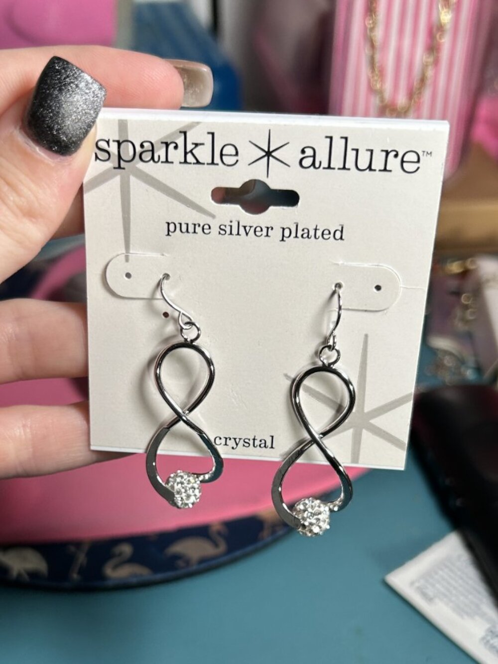 Sparkle Allure Pure Silver Plated Infinity Crystal Drop Earrings NWT